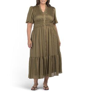 TAYLOR Olive Plus Smocked Waist Dress